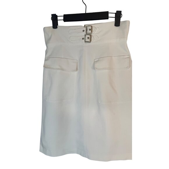 Zara Medium Off White A-Line Skirt Double Buckle & Pocket Detail Cotton Blend - Picture 15 of 15